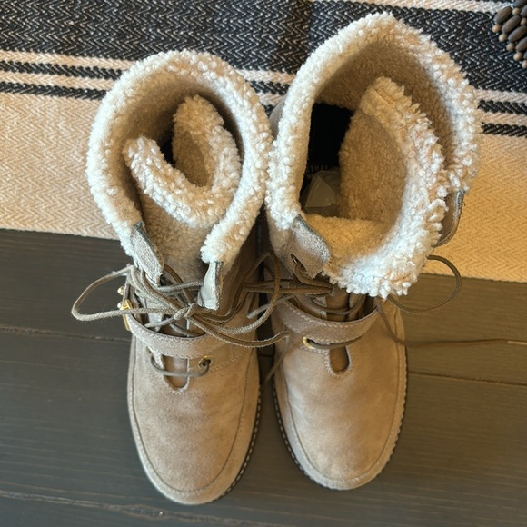 Stuart Weitzman Shearling & Beige Suede Winter Boots with Lug Sole, 10M - Picture 3 of 8